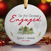 Schattigee eerste Kerst verloving groene bomen Keramisch Ornament