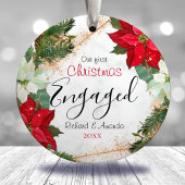 Schattigee eerste Kerst verloving Poinsettia bloem Keramisch Ornament