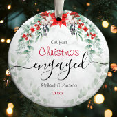 Schattigee eerste Kerst verloving rood Poinsettia Keramisch Ornament