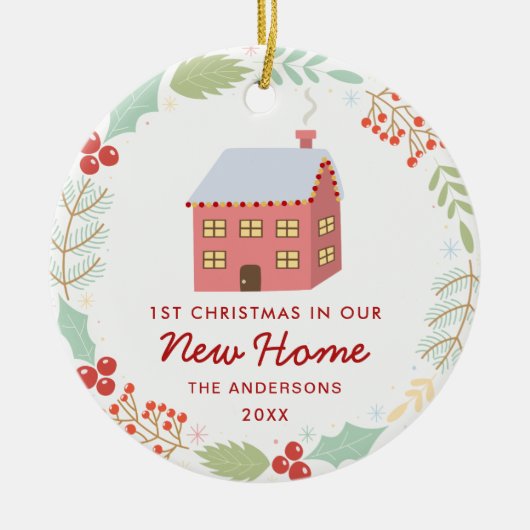 Schattigee eerste kerstdag in ons nieuwe huis keramisch ornament (Voorkant)