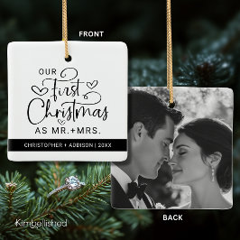 Schattigee Eerste Kerstdag Mr. Mrs Photo Christmas Keramisch Ornament