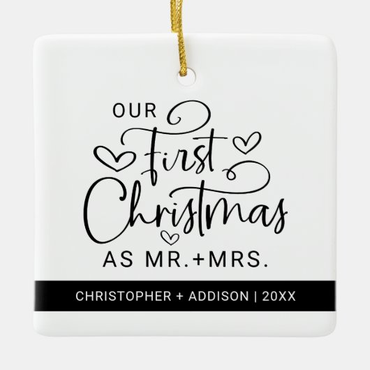 Schattigee Eerste Kerstdag Mr. Mrs Photo Christmas Keramisch Ornament (Voorkant)