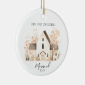 Schattigee eerste kerstmis getrouwd kerstversierin keramisch ornament (Rechts)