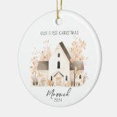 Schattigee eerste kerstmis getrouwd kerstversierin keramisch ornament (Links)