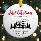 Schattigee eerste Kerstmis ons nieuwe huis zwart-w Keramisch Ornament