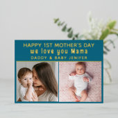 Schattigee eerste Moederdag mama| Foto Folie Feestdagenkaart (Staand Voorkant)