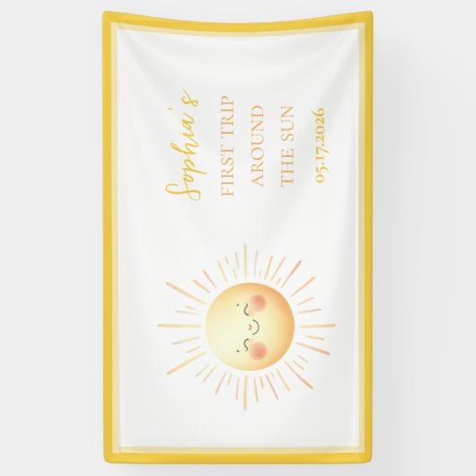 Schattigee eerste reis rond de zon Verjaardag Welk Spandoek (Verticaal)
