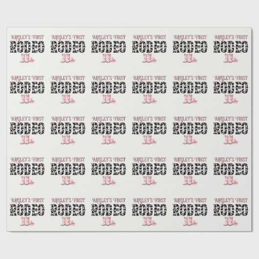 Schattigee eerste Rodeo Roze gepersonaliseerde 1e  Cadeaupapier (Vlak)