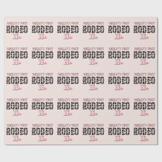 Schattigee eerste Rodeo Roze gepersonaliseerde 1e  Cadeaupapier (Vlak)