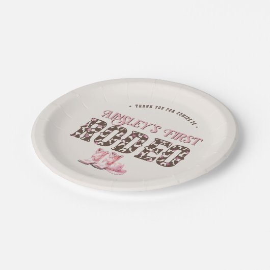 Schattigee eerste Rodeo Roze gepersonaliseerde 1e  Papieren Bordje (Gekanteld)