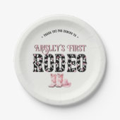 Schattigee eerste Rodeo Roze gepersonaliseerde 1e  Papieren Bordje (Voorkant)
