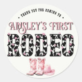 Schattigee eerste Rodeo Roze gepersonaliseerde 1e  Ronde Sticker (Voorkant)