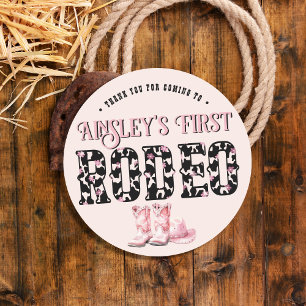Schattigee eerste Rodeo Roze gepersonaliseerde 1e  Ronde Sticker