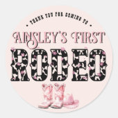 Schattigee eerste Rodeo Roze gepersonaliseerde 1e  Ronde Sticker (Voorkant)