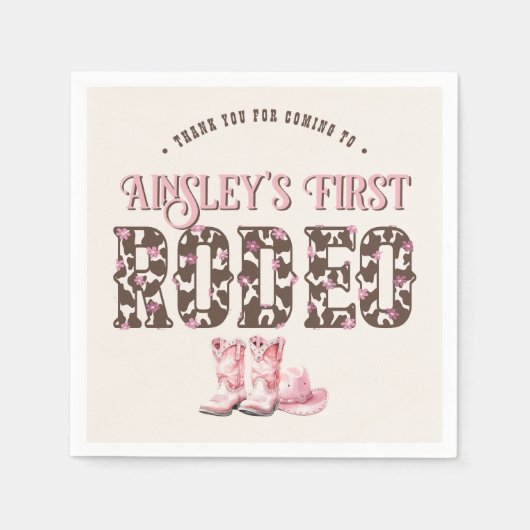 Schattigee eerste Rodeo Roze gepersonaliseerde 1e Servet (Voorkant)