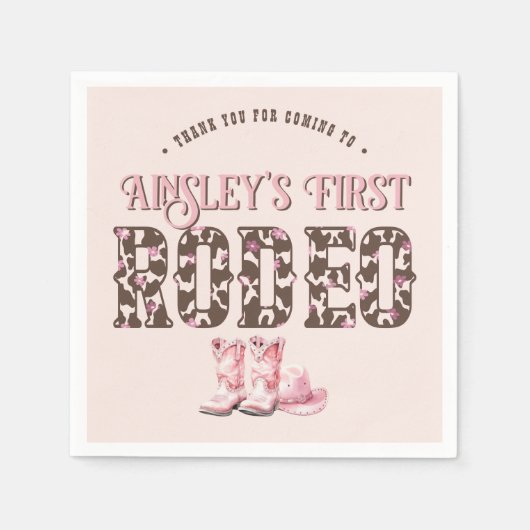Schattigee eerste Rodeo Roze gepersonaliseerde 1e  Servet (Voorkant)