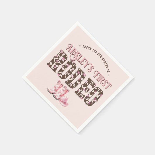 Schattigee eerste Rodeo Roze gepersonaliseerde 1e  Servet (Hoek)