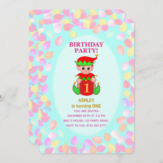 Schattigee eerste verjaardagsballonnen kaart (Voorkant / Achterkant)