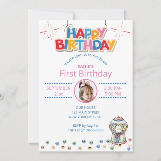 Schattigee eerste verjaardagsfoto Kleurrijke Gumba Kaart (Voorkant)