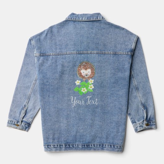 Schattigee egel & aardbeienbloemen gepersonaliseer denim jacket (Achterkant)