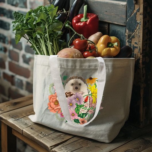 Schattigee egel bloemen grote tote bag