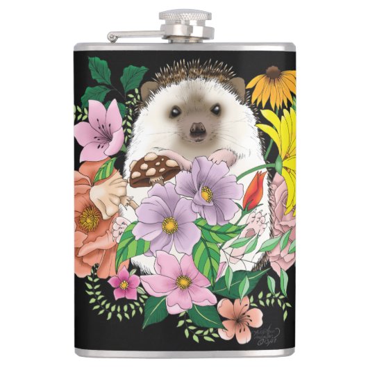 Schattigee egel bloemen heupfles (Voorkant)