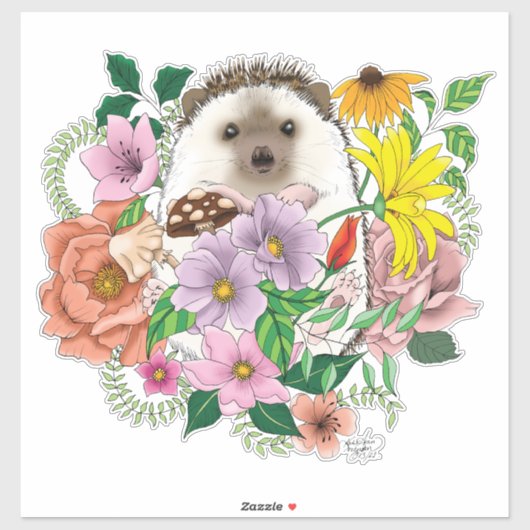 Schattigee egel bloemen sticker (Vel)