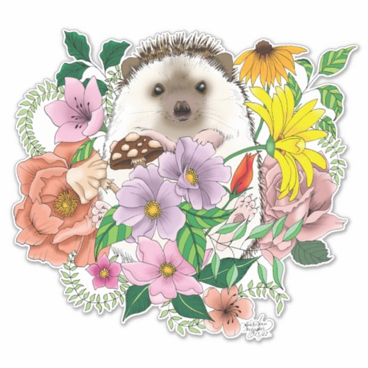Schattigee egel bloemen sticker (Voorkant)