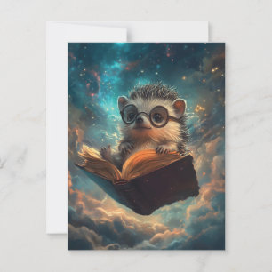 Schattigee egel boekenwurm in een melkweg van verh briefkaart