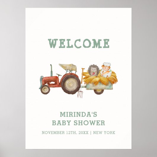Schattigee Egel Boerderij Tractor Baby shower Welk Poster (Voorkant)
