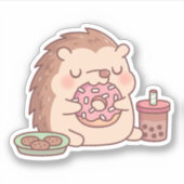 Schattigee egel die donut koekjes en boba thee eet sticker (Voorkant)