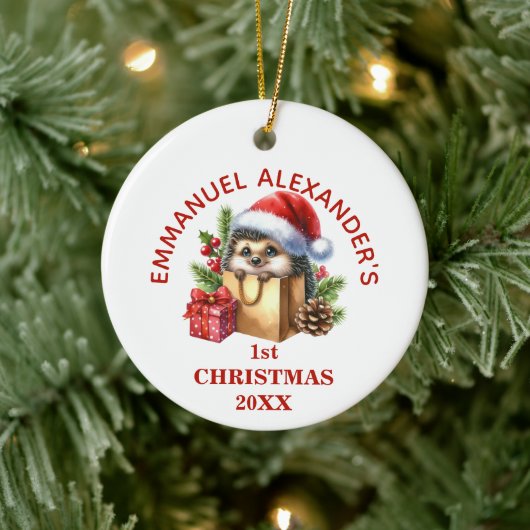 Schattigee egel eerste kerst gepersonaliseerd keramisch ornament (Boom)