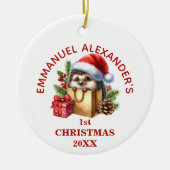 Schattigee egel eerste kerst gepersonaliseerd keramisch ornament (Voorkant)