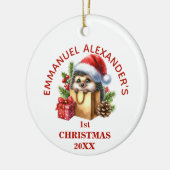 Schattigee egel eerste kerst gepersonaliseerd keramisch ornament (Links)