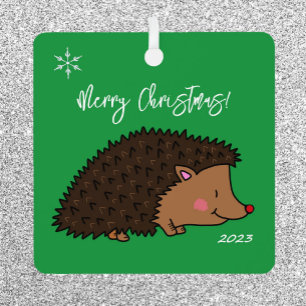 Schattigee Egel Groen en Wit Metalen Ornament