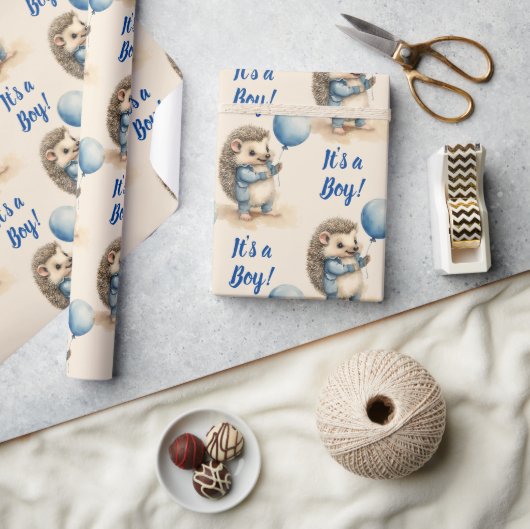 Schattigee egel Het Een Jongen Baby shower Cadeaupapier (Crafts)