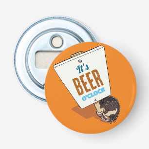 Schattigee egel Het is Beer O'Clock Funny Cartoon Button Flesopener