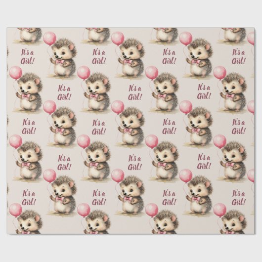 Schattigee egel Het is een meisje Baby shower Cadeaupapier (Vlak)