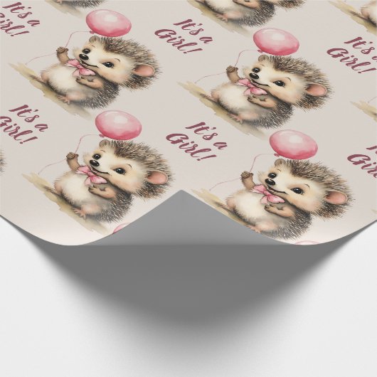 Schattigee egel Het is een meisje Baby shower Cadeaupapier (Hoek)