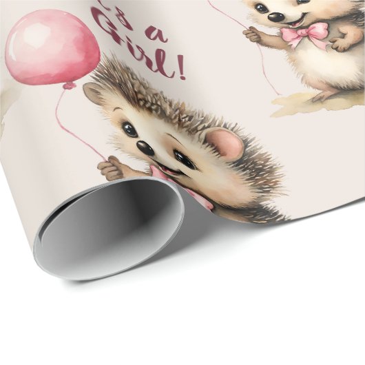 Schattigee egel Het is een meisje Baby shower Cadeaupapier (Rol Hoek)