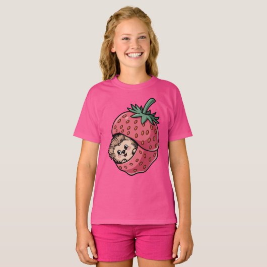 Schattigee egel in een aardbei t-shirt (Voorkant volledig)