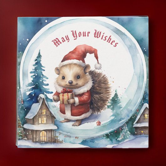 Schattigee egel in Santas Pet Sneeuwbol Kerst Feestdagenkaart