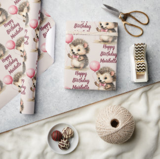 Schattigee egel meisjes gepersonaliseerde verjaard cadeaupapier