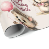 Schattigee egel meisjes gepersonaliseerde verjaard cadeaupapier (Rol Hoek)