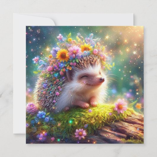 Schattigee egel met bloemenkroonbos Pasen Feestdagenkaart (Voorkant)