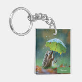 Schattigee egel met een bladparaplu sleutelhanger (Voorkant Links)