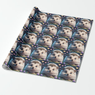 Schattigee egel met grote blauwe ogen cadeaupapier