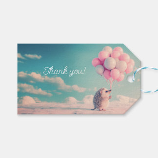 Schattigee egel met verjaardagsballonnen, aanpasba cadeaulabel