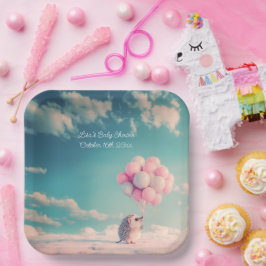 Schattigee egel met verjaardagsballonnen, aanpasba papieren bordje