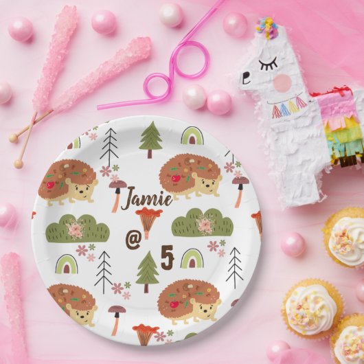 Schattigee egel Natuur bloemenregenboogpatroon Papieren Bordje (Feest)